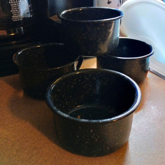 Vintage Speckled Black Enamel Mugs Set - Picture 2 of 4